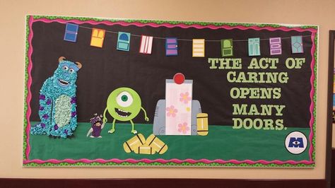 My GP4 bulletin board- Monsters Inc Disney Door Decorations Classroom, Disney Door Decorations, Monster Bulletin Boards, Disney Door Decs, Disney Bulletin Boards, Classroom College, Monster Theme Classroom, Door Decorations College, Monster Classroom