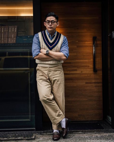 Ivy League Outfit Men, Japanese Preppy Fashion, Ivy League Style Men, Japanese Ivy Style, Outfit Inspo Masc, Preppy School Fits, Preppy Outfits Men, Dad Aesthetic, Japanese Americana