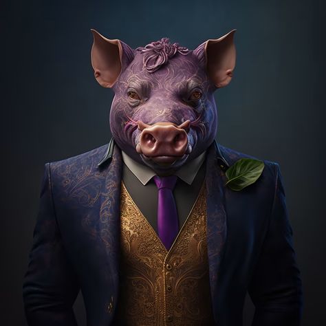 twelve-zodiac-09-pig - Rarible Singles | Rarible Pig Man, Pigs With Wings, Pig Creature Design, Pig Monster, Pig Fantasy Art, Pig Zodiac, Pig Head, Animal Heads, Dungeons And Dragons Homebrew