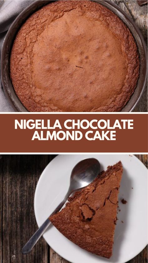 Nigella’s Chocolate Almond Cake is made with eggs, butter, sugar, chocolate, and ground almonds creating a luxurious chocolaty dessert that’s ready in an hour! Nigella Lawson Recipes Desserts, Nigella Lawson Chocolate Cake, Recipes Using Almond Milk, Chocolate Almond Cake Recipe, Mat Inspiration, Nigella Lawson Recipes, Chocolate Almond Cake, Food Dolls, Almond Milk Recipes