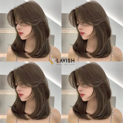 Layer Haircut For Round Faces, Korean Hairstyle Medium Round Faces, Aesthetic Haircut For Round Face, Korean Hairstyle Medium Shoulder Length Layered Hair, Korean Hairstyle Short Shoulder Length, Medium Haircut Korean Round Faces, Shoulder Length Korean Haircut, Short Hair Styles Oval Face, Layered Haircut For Round Faces