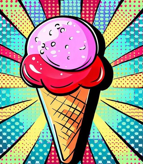 Ice Cream Pop Art, Pop Art Graphic Design, Candy Pop Art, Pop Art Candy, Food Pop Art, Dessert Logo, Pop Art Food, Ice Cream Art, Art Plan