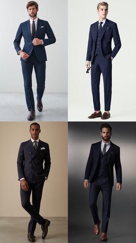 Blue Suit Brown Shoes: The Ultimate Tailoring Combination | FashionBeans Navy Blue Suit Shoes Combination, Navy Blue Suit With Brown Shoes, Navy Suit Brown Shoes Wedding, Pantofel Pria Outfit, Black Suits Brown Shoes, Black Suit Brown Shoes Wedding, Shoes For Suits Men, Blue Blazer Outfit Men Wedding, Blazer Outfits Men Classy