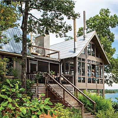 Lake House in the Trees | Southern Living House In The Trees, Rustic Lake Houses, Lake Houses Exterior, Lake House Kitchen, Mountain Cottage, Lake House Plans, Living Modern, Lake Living, Lake Cottage