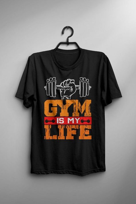 gym is my life- T-Shirt Design For a gym Lover. #gym #gymlover #gymt-shirt #t-shirtdesignforagymlover Gym Lover, Lionel Messi Wallpapers, Hoodies Aesthetic, Unique T Shirt Design, Sweatshirts Quotes, Sweatshirt Outfit, A Gym, Statement Tees, Gym Wear