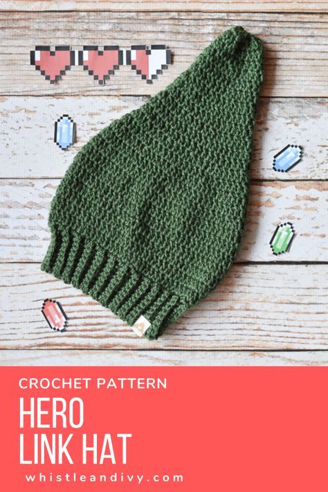 Crochet Links Hat, Crochet Link Hat Pattern Free, Link Hat Crochet, Link Crochet Hat Zelda Free Pattern, Link Hat Crochet Pattern Free, Crochet Link Hat, Legend Of Zelda Crochet Pattern Free, Crochet Video Game Patterns, Video Game Crochet Patterns Free