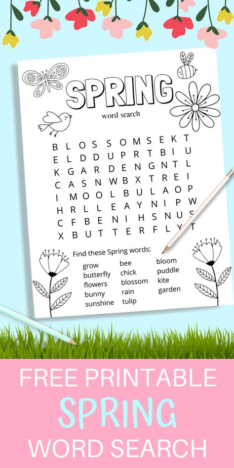 This free spring printable word search for kids is such a fun activity to keep kids busy.  Not only do they get to do a word search but they can also color the page for even more fun! #wordsearch #free #printable #kidactivities #funactivities Kindergarten Word Search Free Printable, Spring Word Search Free Printable, Easter Word Search Free Printable, Easter Riddles, Fun Printables For Kids, Spring Worksheets, Spring Word Search, Spring Printables Free, Word Puzzles For Kids