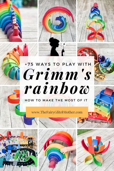 Wooden Rainbow Toy, Grimms Pastel Rainbow Ideas, Rainbow Stacking Toy Ideas, Rainbow Blocks Activities, Grimms Toys Ideas, Grimm Rainbow Ideas, Rainbow Wooden Toys, Grimms Building Ideas, Grims Rainbow Ideas