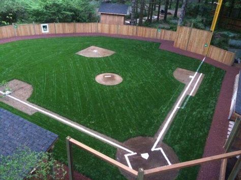 Backyard wiffle ball field Backyard Baseball Field, Baseball Backyard, Wiffle Ball Field, Batting Cage Backyard, Whiffle Ball, Ball Volleyball, Backyard Sports, Batting Cage, Backyard Baseball