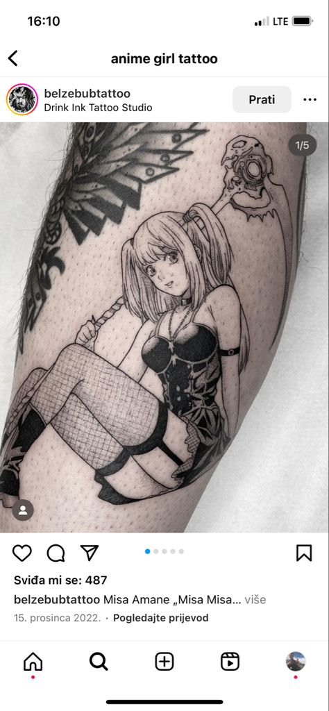 Misa Tattoo, Anime Tattoo Artist, Small Tats, Movie Tattoos, Misa Amane, Note Tattoo, Anime Tattoo, Dainty Tattoos, Arm Tattoos For Guys