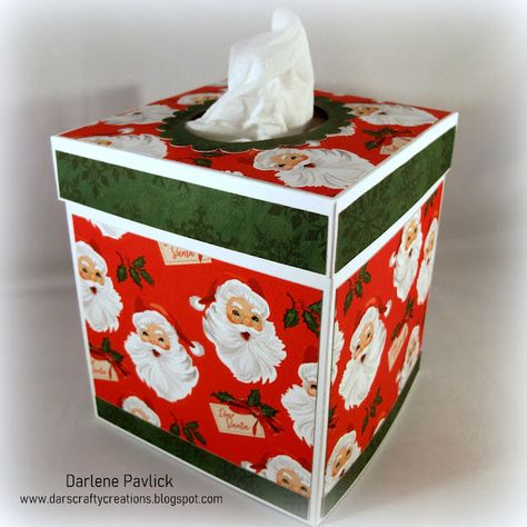 DAR'S CRAFTY CREATIONS: Holiday Tissue Box Covers Christmas Tissue Box Covers Free Pattern, Decorating Tissue Boxes Ideas, Tissue Box Covers Diy Paper, Diy Tissue Box Holder, Christmas Tissue Box Covers, Diy Tissue Box Covers, Box Covers Diy, Tissue Box Crafts, September Challenge