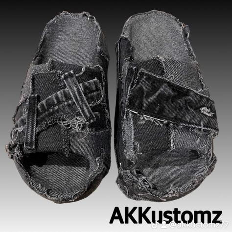 Distress Denim Slides Croc Inspiration, Jean Ideas, Afro Fade, Distress Denim, Fire Shoes, Denim Slides, Custom Jean, Crocs Fashion, Custom Jeans