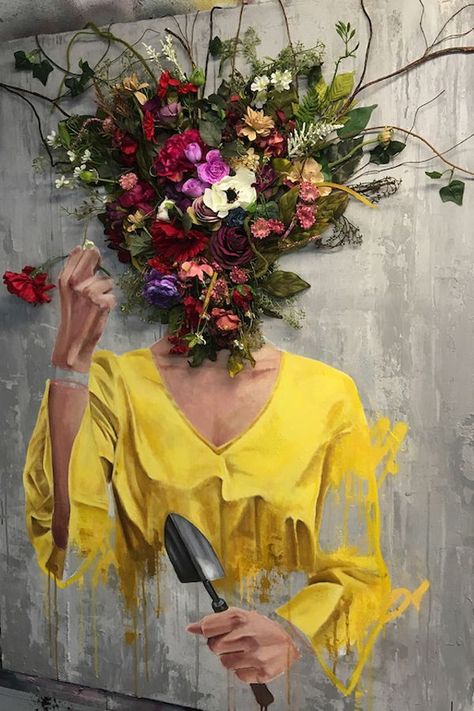 The self-taught artist known simply as Sage creates surreal portraits that replace human heads with flowers. Art Alevel, Surreal Portrait, Soyut Sanat Tabloları, Simple Acrylic Paintings, Unique Paintings, Painting Art Projects, Banksy, Graffiti Art, Portrait Art