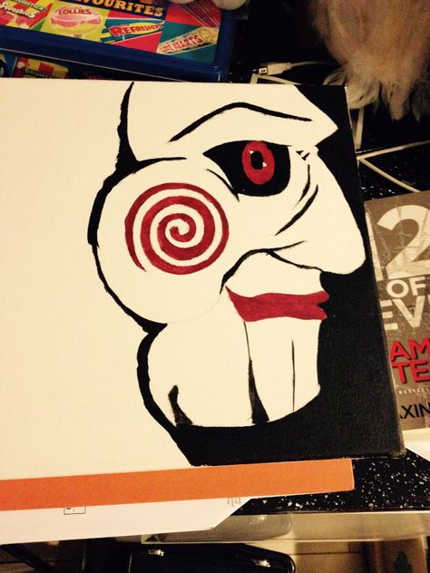 #saw #jigsaw #painting Jigsaw Canvas Painting, Jigsaw Painting, Saw Painting, Saw Jigsaw, Jigsaw Saw, Halloween Drawings, Horror Movies, See Photo, Tik Tok