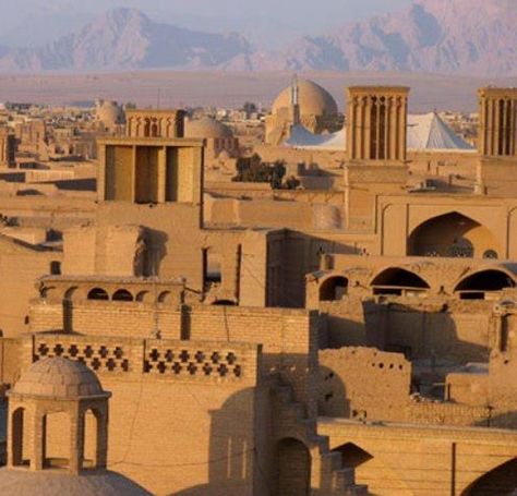 YAZD - IRAN  Iran Traveling Center http://irantravelingcenter.com #iran #travel Asian Buildings, Desert Architecture, Alien Artifacts, Iranian Architecture, Architectural Jewelry, Persian Architecture, Historical Eras, Iran Travel, Semester 2