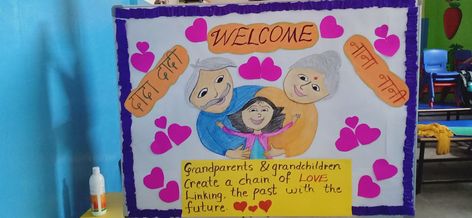 Grand parents day celebrations display board Grand Parents Day Bulletin Board, Grandparents Day Bulletin Board Ideas, Grandparents Day Board Decoration, Grand Parents Day Celebration, Grand Parents Day Decoration In School, Grand Parents Day, Grand Parents, Display Boards, Paper Craft Videos