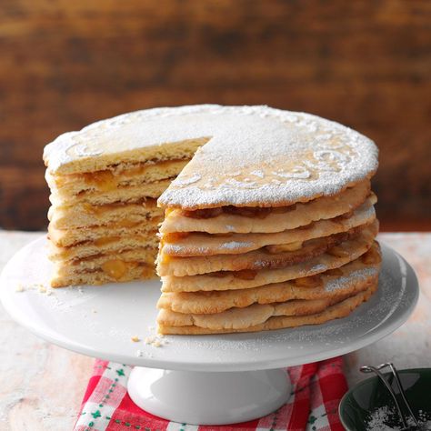 Apple Stack Cake Recipe -My mom loved to bake this sky-high cake. Layer the apple goodness two days before serving. Later, a dusting of confectioners' sugar is the only topping you'll need. —LeVa Clement, Jackson, MO Apple Stack Cake Recipe, Stack Cake Recipe, Apple Stack Cake, Stack Cake, Appalachian Recipes, Cottagecore Recipes, Whiskey Cake, How To Stack Cakes, Torte Cupcake