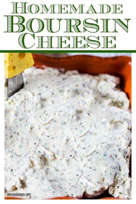 Homemade Boursin Cheese, a delicious homemade version of the pricey store made Boursin cheese, affordable and so full of flavor from fresh garlic and herbs. #boursincheese #homemadecheese #creamcheesespread #everydayeileen via @everydayeileen Homemade Boursin Cheese Recipe, Homemade Boursin Cheese, Homemade Boursin, Boursin Cheese Recipes, Cheese Recipes Homemade, Cheese Making Recipes, Cheese Homemade, Boursin Cheese, Cream Cheese Spreads