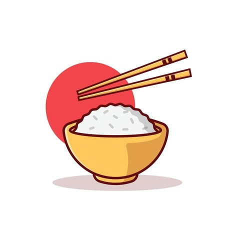 Bowl With Rice And Chopsticks Flat Vector Illustration Icon On White Background for web, landing page, sticker, banner Logo Rice Bowl Design, Rice Bowl Illustration, Logo Rice, Rice Illustration, Sewing Business Logo, Web Landing Page, Pub Logo, Create A Business Logo, Food Logos