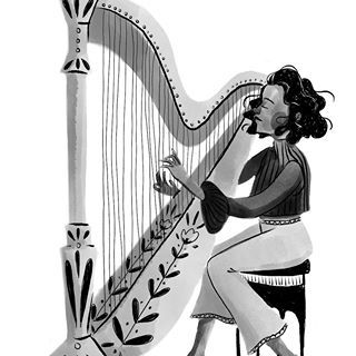 6/31 of #inktober and #maggiesmonthofinstruments - the always lovely harp ✨ Harp Illustration, Jack And The Beanstalk, Art Appliqué, Harp, Four Seasons, Sketch Book, Art Design, Drawings, Music