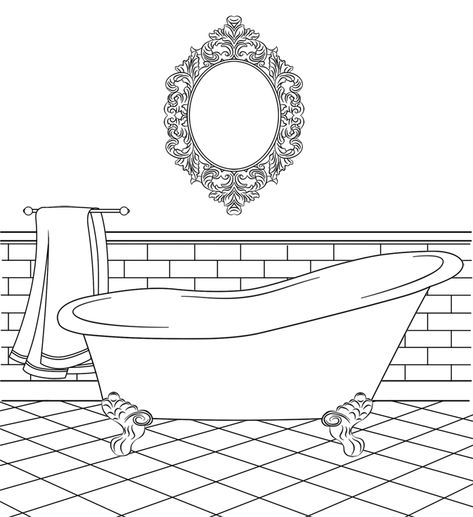 coloring pages Bathroom Scene, Illustration For Kids, Quiet Book Templates, House Colouring Pages, Paper Doll House, Adult Coloring Designs, Bathroom Pictures, Mirror Frame, Digi Stamps