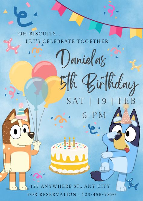 Bluey Invitations, Bluey Birthday Invitation, Kids Colouring Printables, Bingo Party, Birthday Party Set, Birthday Party Invitation Templates, Colouring Printables, Bingo Cards, Birthday Cake Kids