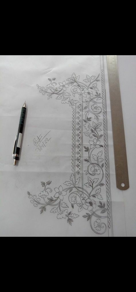 Jaal Sketch Design, Crewel Embroidery Patterns, Hand Work Design, Flower Drawing Design, Diy Embroidery Patterns, Border Embroidery Designs, Border Embroidery, Hand Work Embroidery, Embroidery Patterns Vintage