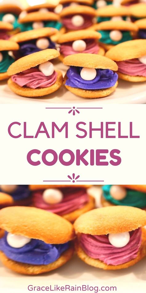 Clam Shell Cookies - Grace Like Rain Blog Clam Shell Cookies, Shell Cookies, Apple Pie Cheesecake Bars, Stovetop Appetizers, Seashell Cookies, Homemade Snacks Recipes, Flavored Ice Cubes, Easy Buttercream Frosting, Homemade Frosting