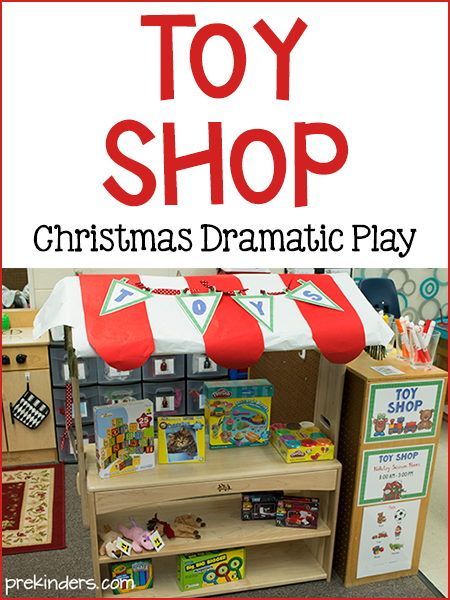 PreKinders shares a fun idea for a Christmas-themed dramatic play center for your classroom! Kids will have so much fun with this Christmas toy shop play center. Check it out! Toy Shop Role Play Area, Toy Store Dramatic Play, Christmas Role Play Area, Dramatic Play Preschool Ideas, Christmas Dramatic Play Preschool, Toy Shop Role Play, Christmas Dramatic Play, Store Dramatic Play, Toys Topic