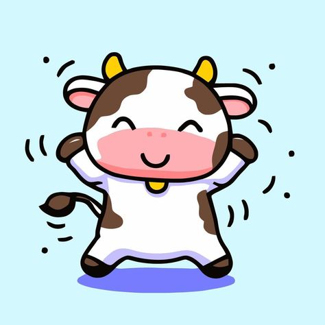 lindo chibi vaca kawaii ilustración vaca granja icono gráfico Cute Animals