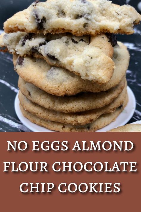 Cookies Without Baking Soda, Cookies No Eggs, Egg Free Chocolate Chip Cookies, Almond Flour Chocolate Chip, Tasty Chocolate Chip Cookies, Almond Flour Chocolate Chip Cookies, Make Almond Flour, Eggless Cookie Dough, Eggless Chocolate Chip Cookies