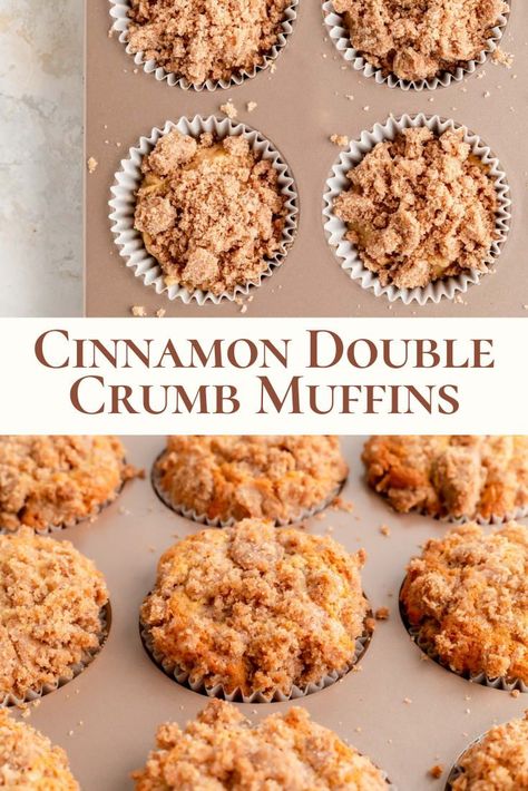 These easy cinnamon streusel muffins start with a sour cream brown sugar muffin base, then get packed with cinnamon streusel inside and out! Cinnamon Strudel Muffin, Cinnamon Crunch Muffins, Healthy Cinnamon Muffins, Cinnamon Muffins Easy, Brown Sugar Muffins, Cinnamon Oatmeal Muffins, Muffin Base, Muffin Recipes Cinnamon, Cinnamon Streusel Muffins