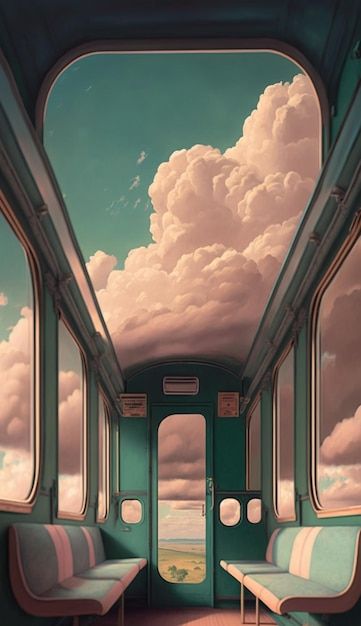 Photo a train car with a sky and clouds ... | Premium Photo #Freepik #photo #midjourney #surreal #imagination #trip Luminal Space, Train Graphic, Train Art, Motion Design Animation, Design Animation, Car Ideas, A Sky, Train Car, Sky Art