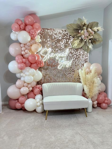 Yes! Event Decor & More's Amazon Page Engagement Party Backdrop, Fall Bridal Shower Decorations, Baby Shower Chair, Rose Gold Bridal Shower, Bridal Shower Backdrop, Shimmer Wall, Shower Backdrop, Bridal Shower Centerpieces, Rose Gold Balloons