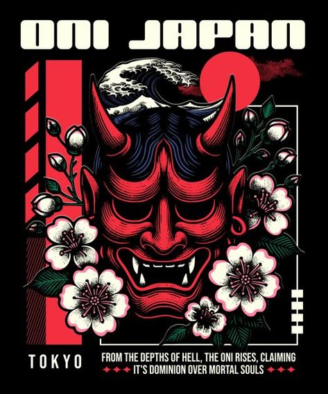 Oni Japanese, Japan Graphic Design, Japanese Oni, T Shirt Design Template, Japanese Tshirt, Design Techniques, Shirt Print Design, Anime Stuff, Black Panther