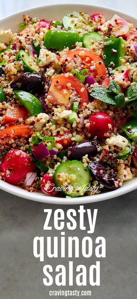 Zesty Quinoa Salad, Zesty Salad, Quinoa Recipes Healthy, Plats Healthy, Recipes Quinoa, Green Bell Pepper, Salad Healthy, Quinoa Salad Recipes, Black Olives