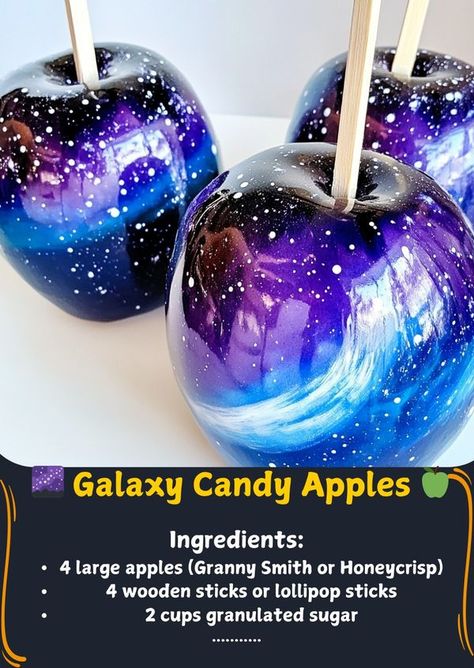 Galaxy Candy Apples, Cottage Apothecary, Candy Apples Recipe, Candy Apple Recipe, Enchanted Cottage, Lollipop Sticks, Granny Smith, Candy Apples, Apple Recipes