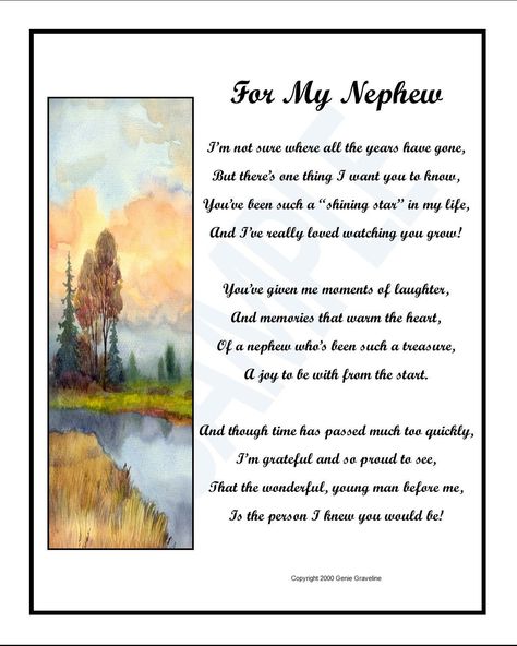 NEPHEW POEM DIGITAL DOWNLOADNO PHYSICAL ITEM IS SENT TO YOUR HOUSE, THE POEM IS SENT TO YOUR EMAIL AS A DOWNLOADGIFT FOR A NEPHEW, NEPHEW PRESENT, NEPHEW POEM, NEPHEW GRADUATION, NEPHEW'S BIRTHDAY, NEPHEW'S 18TH BIRTHDAY, NEPHEW'S GRADUATION FROM HIGH SCHOOL, NEPHEW'S 30TH BIRTHDAY, NEPHEW'S 40TH BIRTHDAY, NEPHEW PRINTS, NEPHEW GIFTS, This poem is a gift for a nephew who you adore. The words speak of the special relationship which you have forged with him throughout the years. These words are fr Proposal Boyfriend, Boyfriend Poems, Wife Poems, Anniversary Poems, Valentines Poems, Gifts For Husbands, Gifts For Boyfriends, Poems For Him, Nephew Gifts