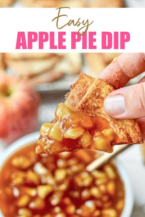 It's almost apple season, and you need to make this unbelievably delicious Easy Apple Pie Dip as soon as possible! It's the perfect combination of all classic fall flavors: sweet, tart, and warm cinnamon spice. Enjoy a batch of Apple Dip Recipe with homemade cinnamon sugar tortilla chips, perfect as a party dessert or afternoon snack. Apple Pie Dip With Cinnamon Sugar Chips, Apple Pie Dip Recipe, Cinnamon Sugar Tortilla Chips, Fall Desserts Table, Cinnamon Sugar Tortilla, Apple Pie Dip, Apple Dip Recipe, Thanksgiving Sweets, Cinnamon Sugar Tortillas