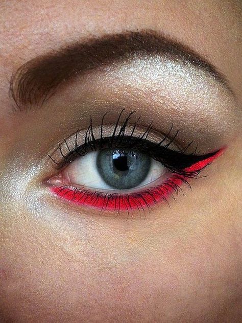 Undereye Liner, Red Undereye, Drowsy Chaperone, Eve Makeup, Pink Eyeliner, Gold Eyeliner, Red Eyeliner, Couture Makeup, Kajal Eyeliner