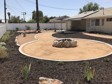 Xeriscape Fire Pit, Dg Front Yard Landscape, Dg Landscaping Backyards, Dg Fire Pit Area, Dg Walkways, Dg Backyard Landscape Design, Dg Landscaping Front Yards, Xeriscape Landscaping Backyard, Crushed Granite Fire Pit Area