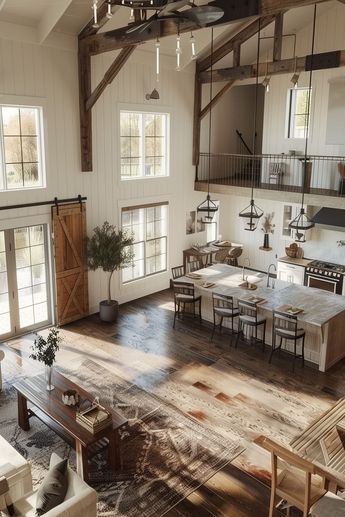 Grand Farmhouse Entry, Inside Barndominium, Small Barn House Plans, Barndominium With Loft, Pantry Door Ideas, Small Barn House, Modern Rustic Bedrooms, Barndominium Ideas 5 Bedroom, Barndominium Interior