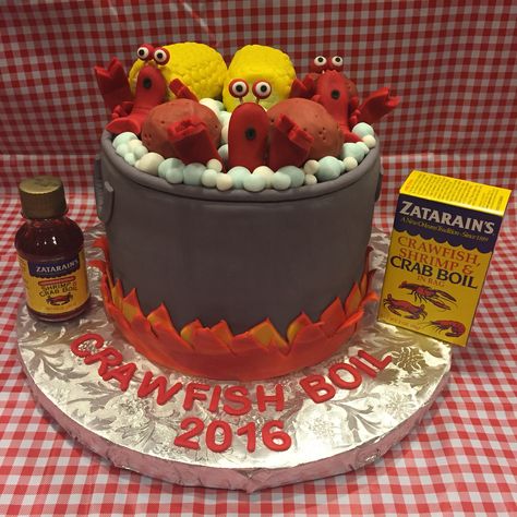 Crawfish boil cake!  Crawfish party! Crawfish Boil Party Ideas, Crawfish Boil Cake, Fish Birthday Cake, Boiled Cookies, Crawfish Dishes, Craw Fish, Shrimp And Crab Boil, Crawfish Party, Seafood Boil Party