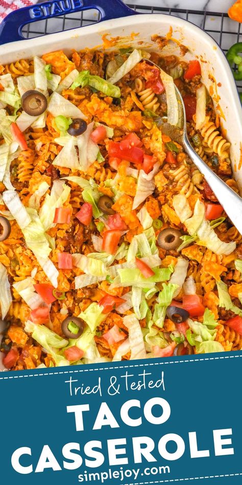 Taco Casserole With Doritos, Taco Salad Casserole, Pasta Taco, Doritos Recipes, Thanksgiving Casserole Recipes, Dinner Recipes With Ground Beef, Homemade Taco Seasoning Recipe, Cooked Chicken Recipes, Easy Pasta Dinner