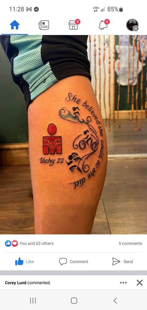 Triathlon Tattoo Woman, Ironman Tattoo Triathlon, Tri Tattoo, Ironman Triathlon Motivation, Ironman Triathlon Tattoo, Ironman Tattoo, Triathlon Tattoo, Iron Man Tattoo, Triathlon Motivation