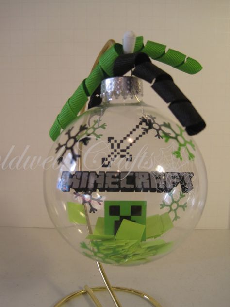 Mention ANGLSWNGS Minecraft Floating Glass Ball Christmas Ornament by GoldWebCrafts Minecraft Floating, Minecraft Christmas Tree, Diy Xmas Ornaments, Vinyl Ornaments, Floating Ornaments, Homemade Gift Baskets, Minecraft Christmas, Lighted Branches, Christmas Vinyl