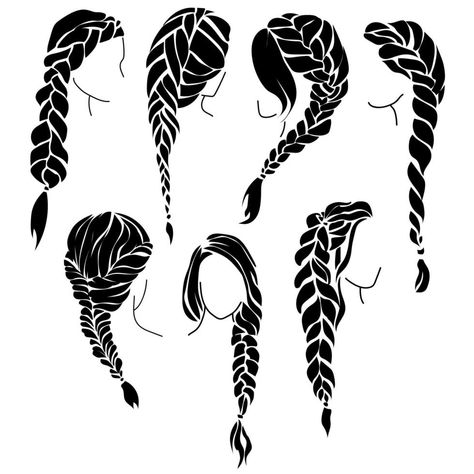 Hairstyle With Braiding Hair, Braids Illustration, Bridal Hairstyles With Braids, Hair Salon Tools, Female Hairstyles, Two Braid Hairstyles, Hair Vector, Hair Clipart, Red Curly Hair