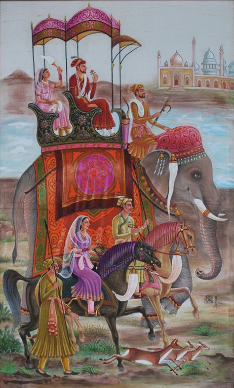 Mughal Art Paintings Illustrations, Ragini Painting, Elephant Drawing Realistic, Elephant Drawing Cute, Indian Elephant Painting, Indian Elephant Art, Mughal Miniature, Mughal Miniature Paintings, Pakistan Art