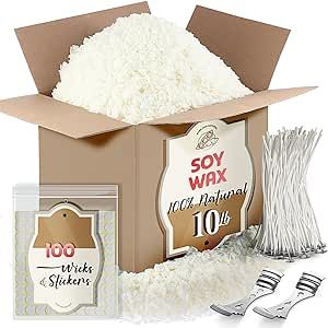 Natural Soy Wax for Candle Making 10 lb Bag, Premium Soy Wax Flakes, 100 Cotton Candle Wicks, 100 Wick Stickers, & 2 Centering Devices Wax For Candle Making, Raw Candle Wax, Soy Wax Flakes, Candle Wicks, Candle Making Wax, Candle Kits, Candle Dye, Soy Candle Making, Candle Making Kit