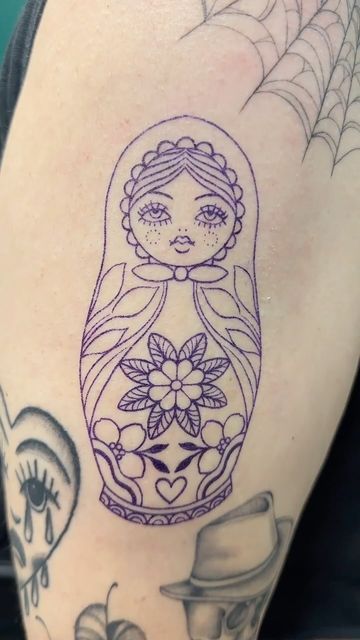 KIMBERLY on Instagram: "♥️🪆Russian Nesting Doll🪆♥️ . . . Thank you as always to Lourdes for letting me do the funnest tattoos. I tattooed her for the first time about a year ago(she claimed a flash🥹) it was only her second tattoo and now her arm is almost completely full!! I appreciate my regular clients so so much you have no idea. It’ll never not trip me out that people want my art on them forever XOXO." Russian Nesting Doll Tattoo, Nesting Doll Tattoo, Second Tattoo, Doll Tattoo, Russian Nesting Dolls, You Have No Idea, American Traditional, Nesting Dolls, Tattoo Inspo